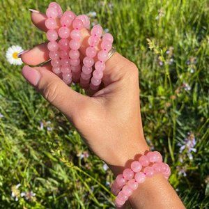 Handmade Natural Rose Quartz Balance Bracelet Round 8MM Beads Healing Reiki Gift